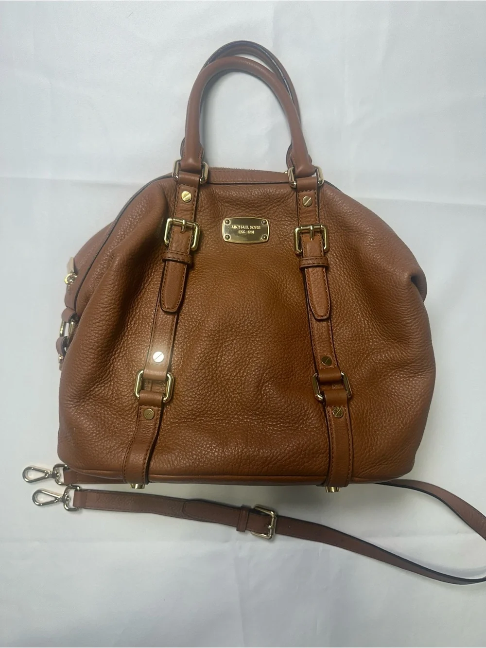 Michael Kors Brown Pebbled Leather Bedford Satchel with Strap